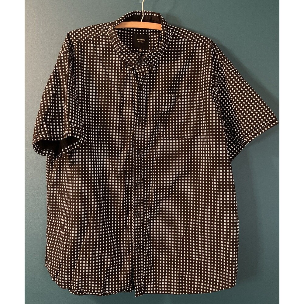 Men’s Six Lincoln Short Sleeve Black & White 2XL Button Front Shirt 100% Cotton